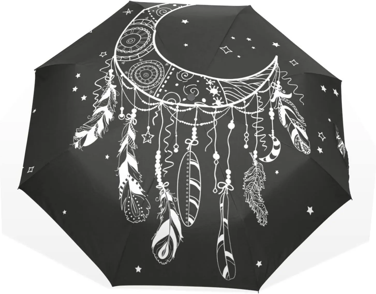 Poeticcity Travel Umbrella, Hand Open Close Windproof Waterproof Folding Umbrella, Black Tape Compact Canopy Strong Anti UV Ray Parasol