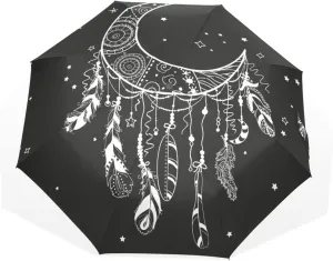 Poeticcity Travel Umbrella, Hand Open Close Windproof Waterproof Folding Umbrella, Black Tape Compact Canopy Strong Anti UV Ray Parasol
