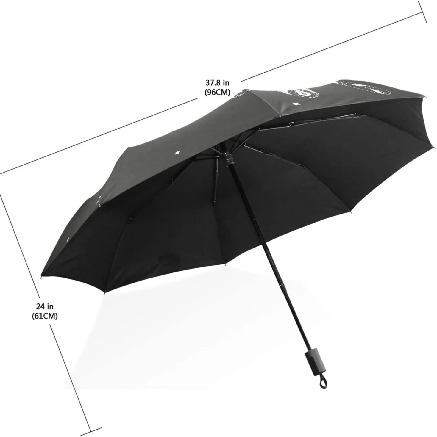 Poeticcity Travel Umbrella, Hand Open Close Windproof Waterproof Folding Umbrella, Black Tape Compact Canopy Strong Anti UV Ray Parasol