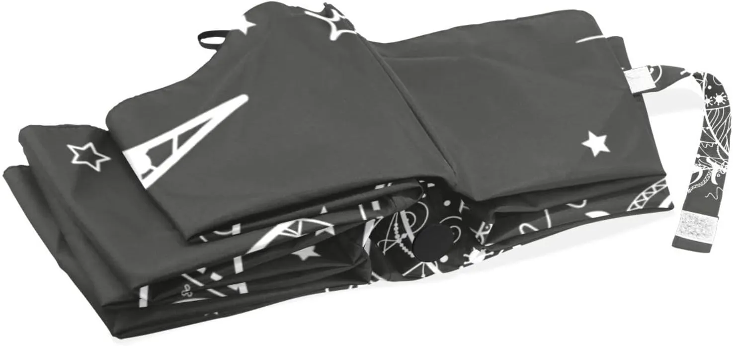 Poeticcity Travel Umbrella, Hand Open Close Windproof Waterproof Folding Umbrella, Black Tape Compact Canopy Strong Anti UV Ray Parasol