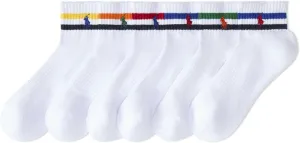 POLO RALPH LAUREN Men's Athletic Performance Cotton Ankle Socks-6 Pair Pack-Breathable Mesh & Sport Moisture Wicking, White Stripes, 6-12.5