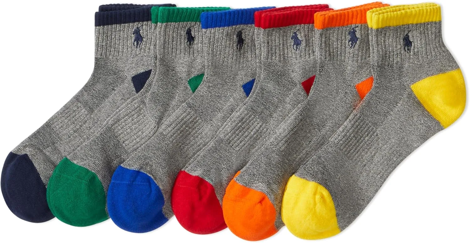 POLO RALPH LAUREN mens Athletic Performance Cotton Ankle Socks - 6 Pair Pack - Moisture Wicking Mesh