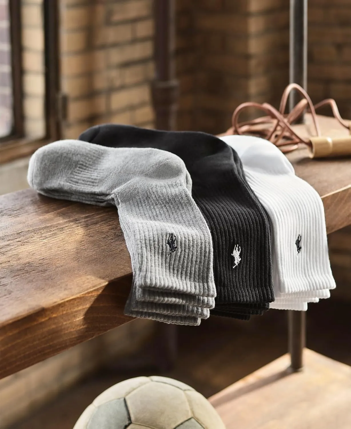 POLO RALPH LAUREN Men's Athletic Performance Cotton Crew Socks - 6 Pair Pack - Moisture Wicking Mesh