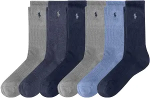 POLO RALPH LAUREN Men's Athletic Performance Cotton Crew Socks - 6 Pair Pack - Moisture Wicking Mesh