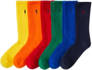 POLO RALPH LAUREN Men's Athletic Performance Cotton Crew Socks - 6 Pair Pack - Moisture Wicking Mesh