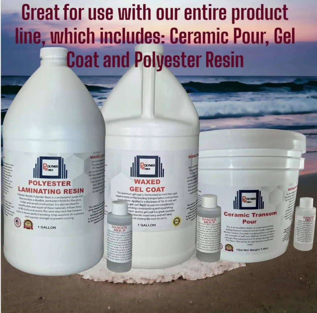 Polymer World- Polyester Resin 1-10 Gallon Kit with MEKP for Boats, Cars, Surfboard, RV, Pools,Canoes, Jetskis, Watercrafts (1, 1 Gallon)