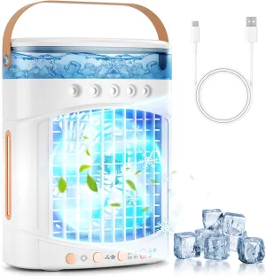 Portable Air Conditioners, 4-in-1 Portable Air Cooler Fan with 700mL Tank, 2 Speeds & 7-Color LED Lights - Mini Evaporative AC Unit for Camping, Office, Bedroom, Car