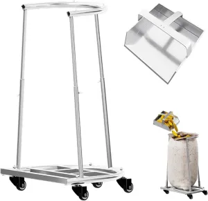 Portable Grain Bag Filler Holder with Shovel, Metal Adjustable Corn Filling Bag Stand, Reusable Agricultural Bag Support Stand, Garden Picnic Outdoor Garbage Holder Cart