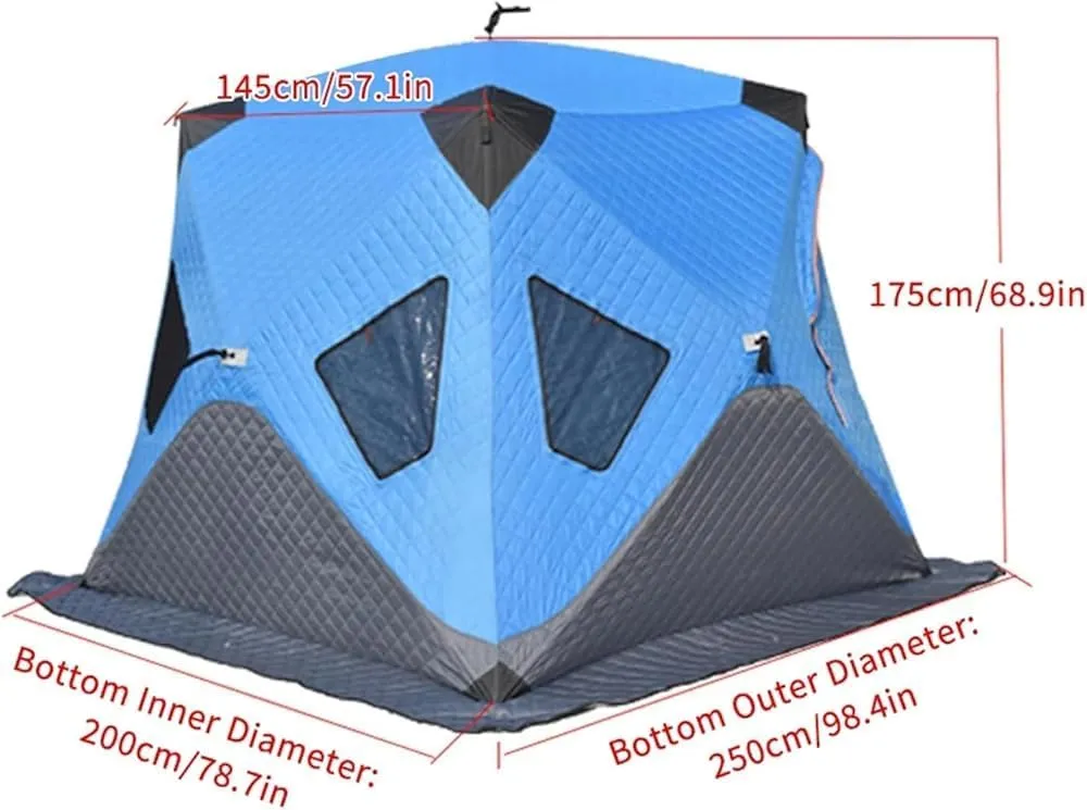 Portable Ice Fishing Shanty,Ice Fishing Shelter, Insulated Ice Fishing Pop-Up Tent for 3-4 Person, Large Ice Shack Windproof (Color:Light Grey)