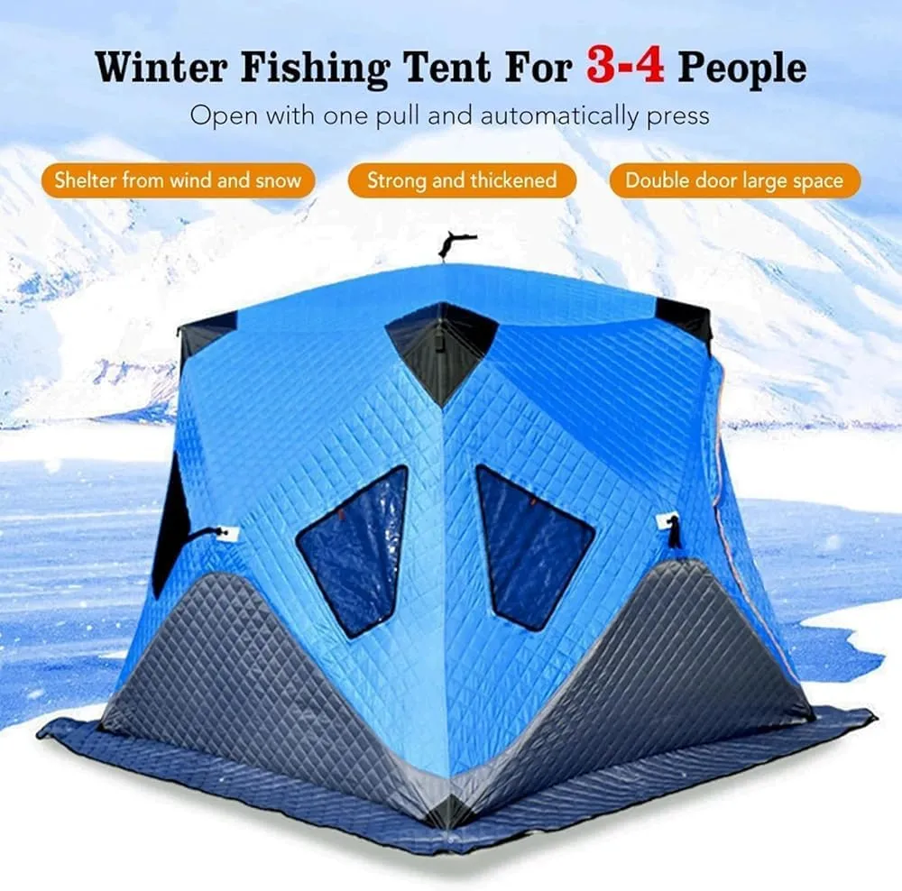 Portable Ice Fishing Shanty,Ice Fishing Shelter, Insulated Ice Fishing Pop-Up Tent for 3-4 Person, Large Ice Shack Windproof (Color:Light Grey)
