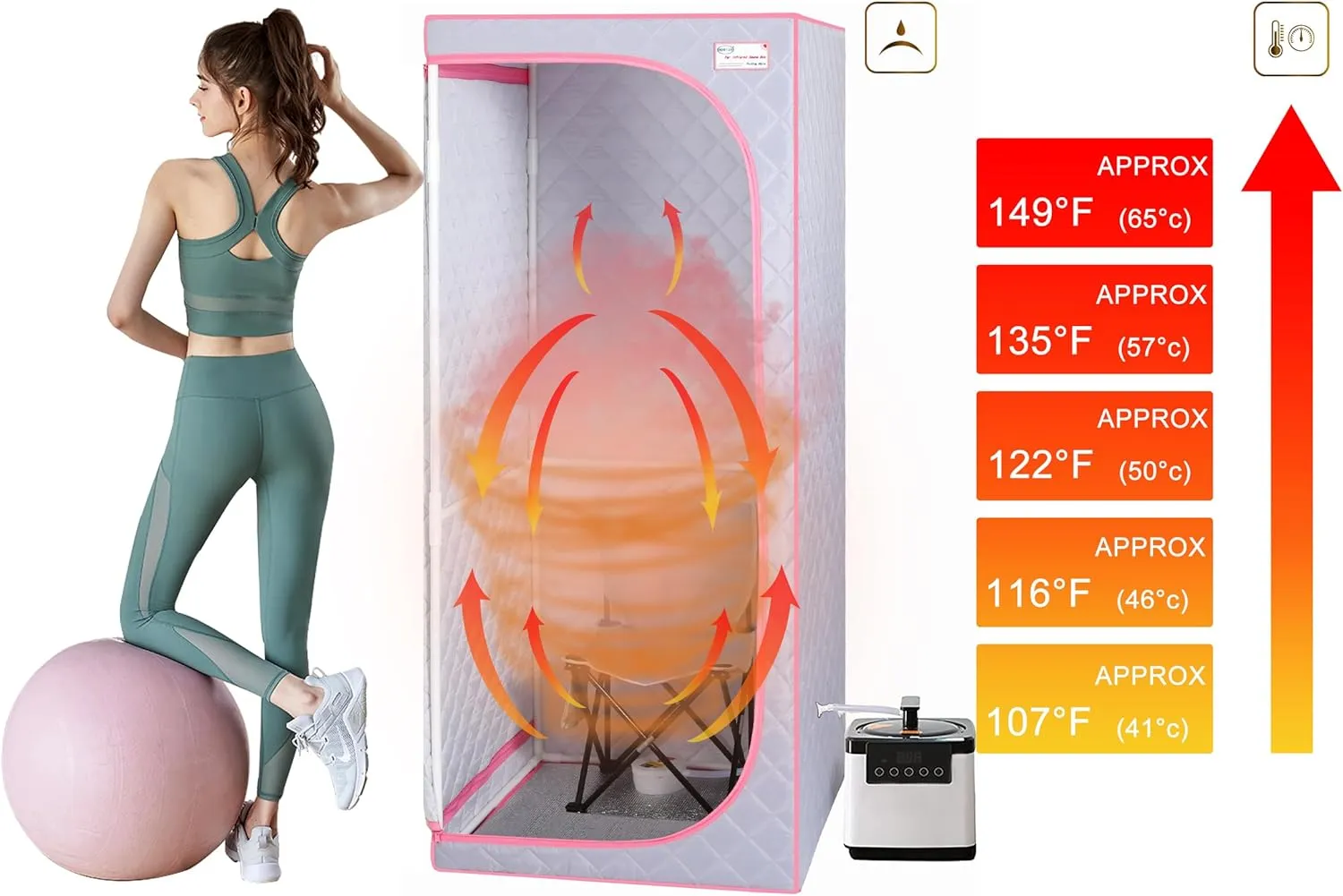 Portable Steam Sauna, Personal Sauna Box, Full Size Home Sauna Tent, Thickened double-layer insulation Oxford , 2.2L Steamer, Remote Control, Folding Chair/200 lbs, 8 Levels, 2.5’ x 2.5’ x 5.6’