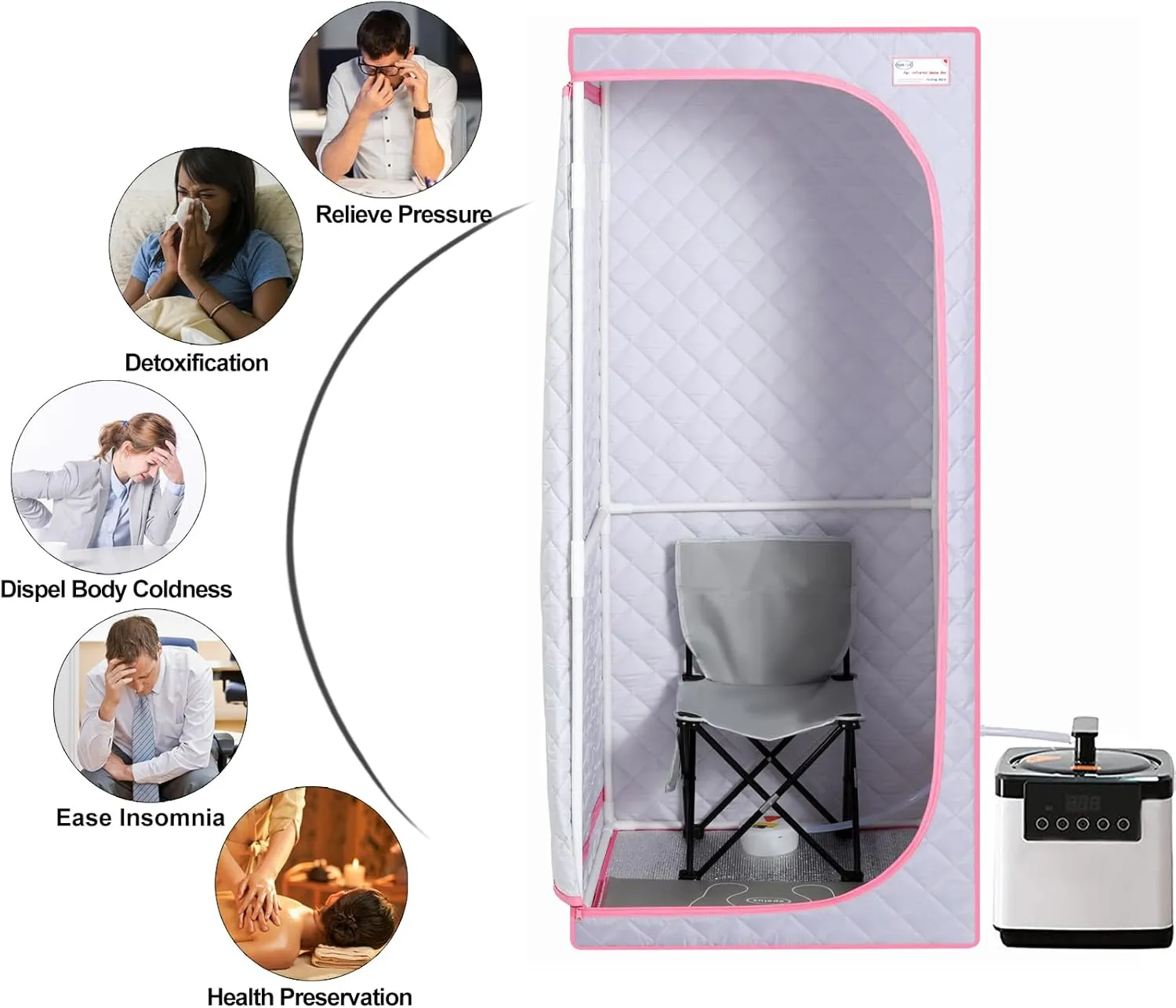 Portable Steam Sauna, Personal Sauna Box, Full Size Home Sauna Tent, Thickened double-layer insulation Oxford , 2.2L Steamer, Remote Control, Folding Chair/200 lbs, 8 Levels, 2.5’ x 2.5’ x 5.6’