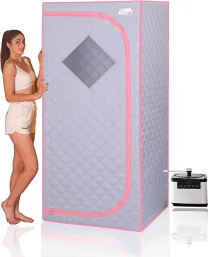 Portable Steam Sauna, Personal Sauna Box, Full Size Home Sauna Tent, Thickened double-layer insulation Oxford , 2.2L Steamer, Remote Control, Folding Chair/200 lbs, 8 Levels, 2.5’ x 2.5’ x 5.6’