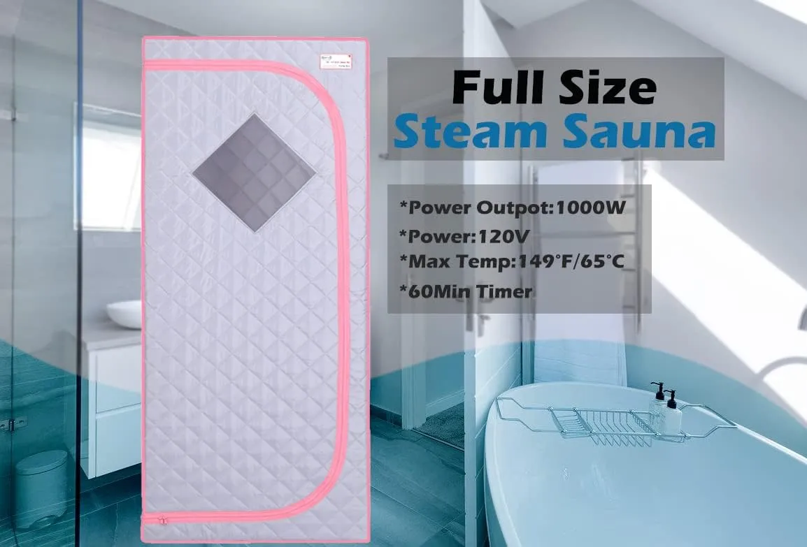 Portable Steam Sauna, Personal Sauna Box, Full Size Home Sauna Tent, Thickened double-layer insulation Oxford , 2.2L Steamer, Remote Control, Folding Chair/200 lbs, 8 Levels, 2.5’ x 2.5’ x 5.6’