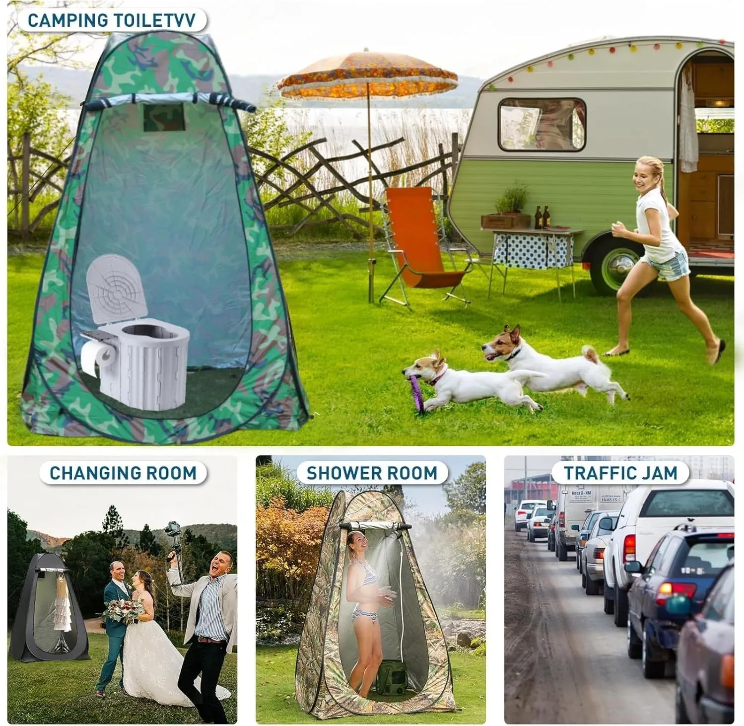 Portable Toilet and Privacy Tent for Adults, Outdoor Portable Toilet for Camping Pop Up Potty Tents with 12 Toilet Bags, Pop-up Tents for Toilet, Travel, Changing