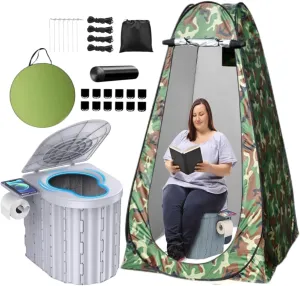 Portable Toilet and Privacy Tent for Adults, Outdoor Portable Toilet for Camping Pop Up Potty Tents with 12 Toilet Bags, Pop-up Tents for Toilet, Travel, Changing