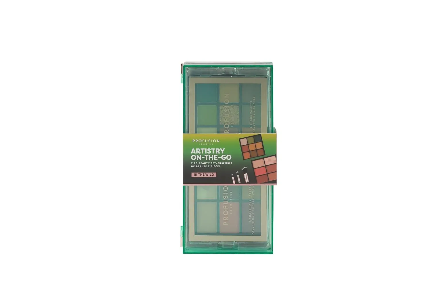 Profusion Cosmetics Artistry On The Go Makeup Kit, 9 Shade Eyeshadow and 6 Shade Face Palettes, 2 Eyeshadow and 1 Face Brush, 1 Face and Eye Primer (In The Wild, 1)