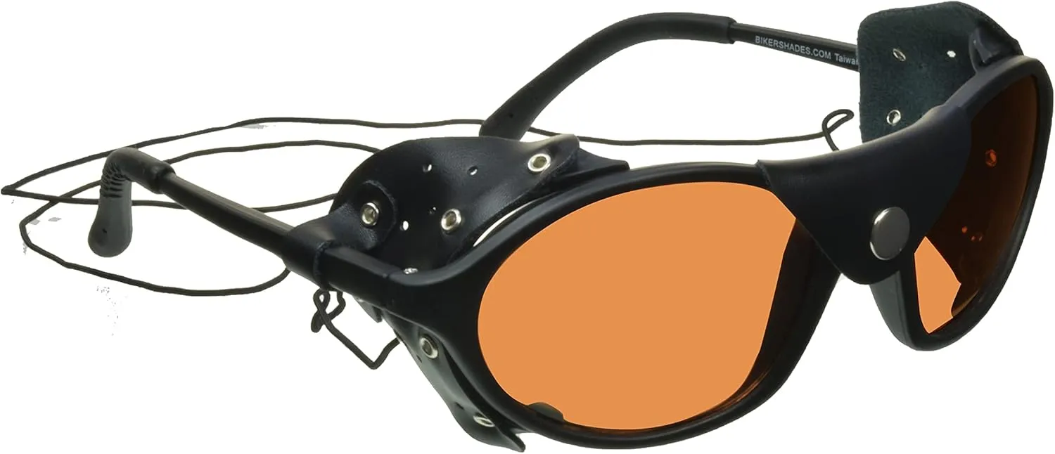 proSPORT Glacier Sunglasses Leather Side Shields for Motorcycle Mountaineering Ski, Yellow Night Vision Lenses HD Lens String