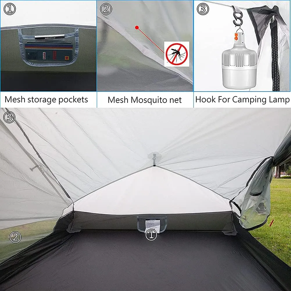 Pyramid Tent Ultralight Outdoor Camping Tent, 1 Person / 2 Person Backpack Waterproof Double Layer Tent Ideal for Camping, Backpacking and Hiking