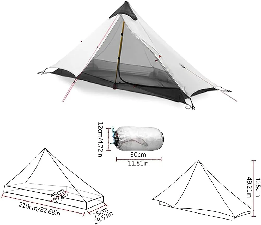Pyramid Tent Ultralight Outdoor Camping Tent, 1 Person / 2 Person Backpack Waterproof Double Layer Tent Ideal for Camping, Backpacking and Hiking