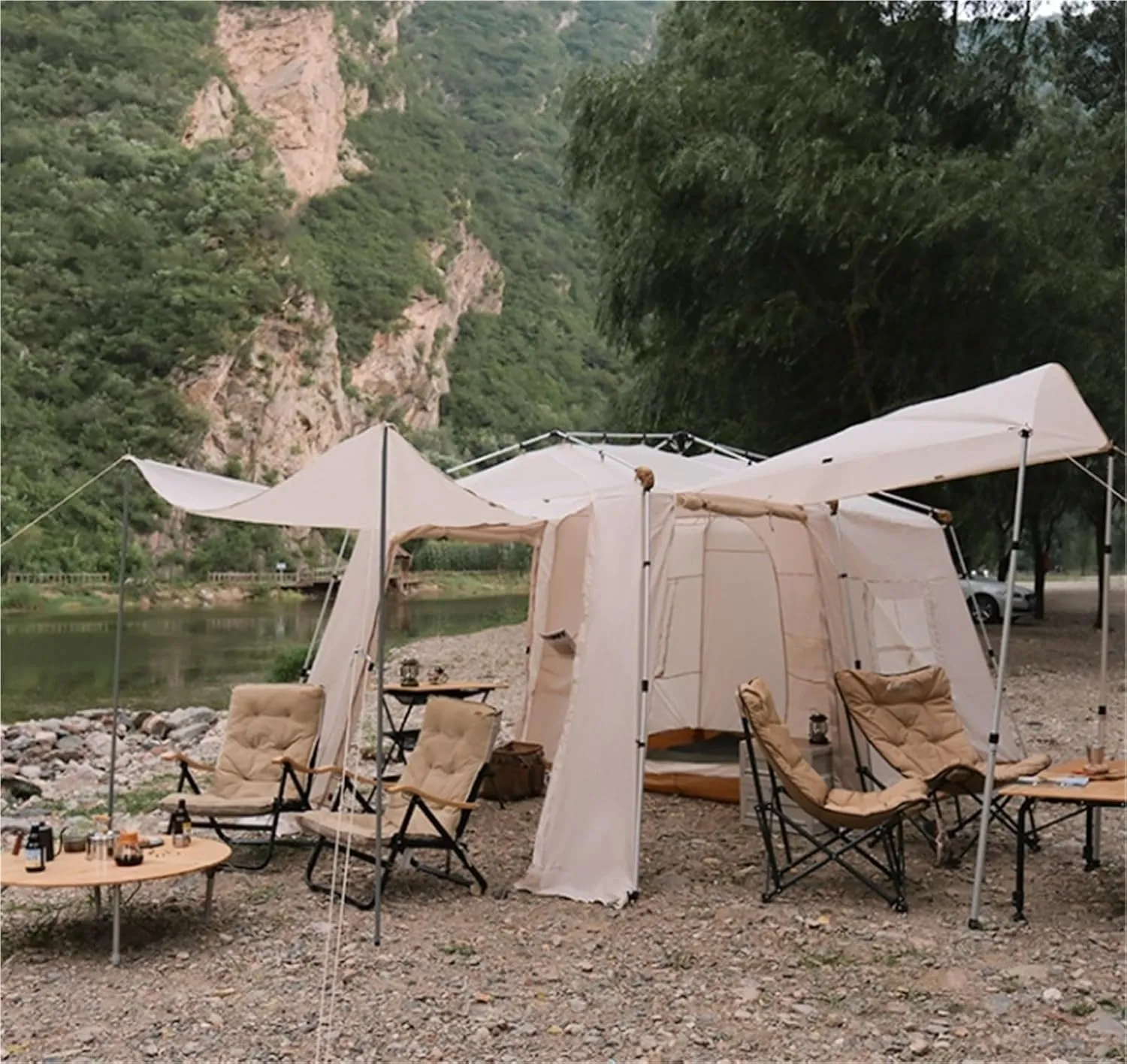 Quick-Open Tunnel Tent Outdoor Camping Overnight Equipment One Bedroom One Living Room Tent