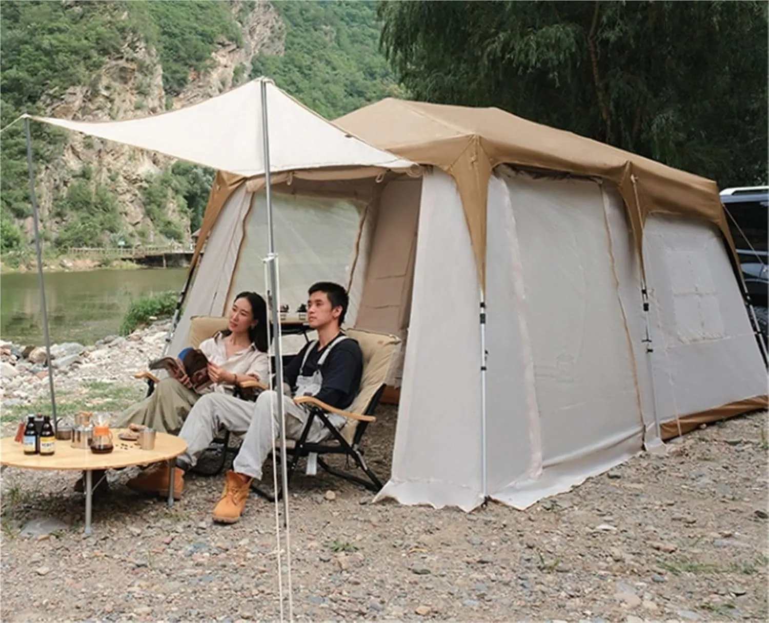 Quick-Open Tunnel Tent Outdoor Camping Overnight Equipment One Bedroom One Living Room Tent