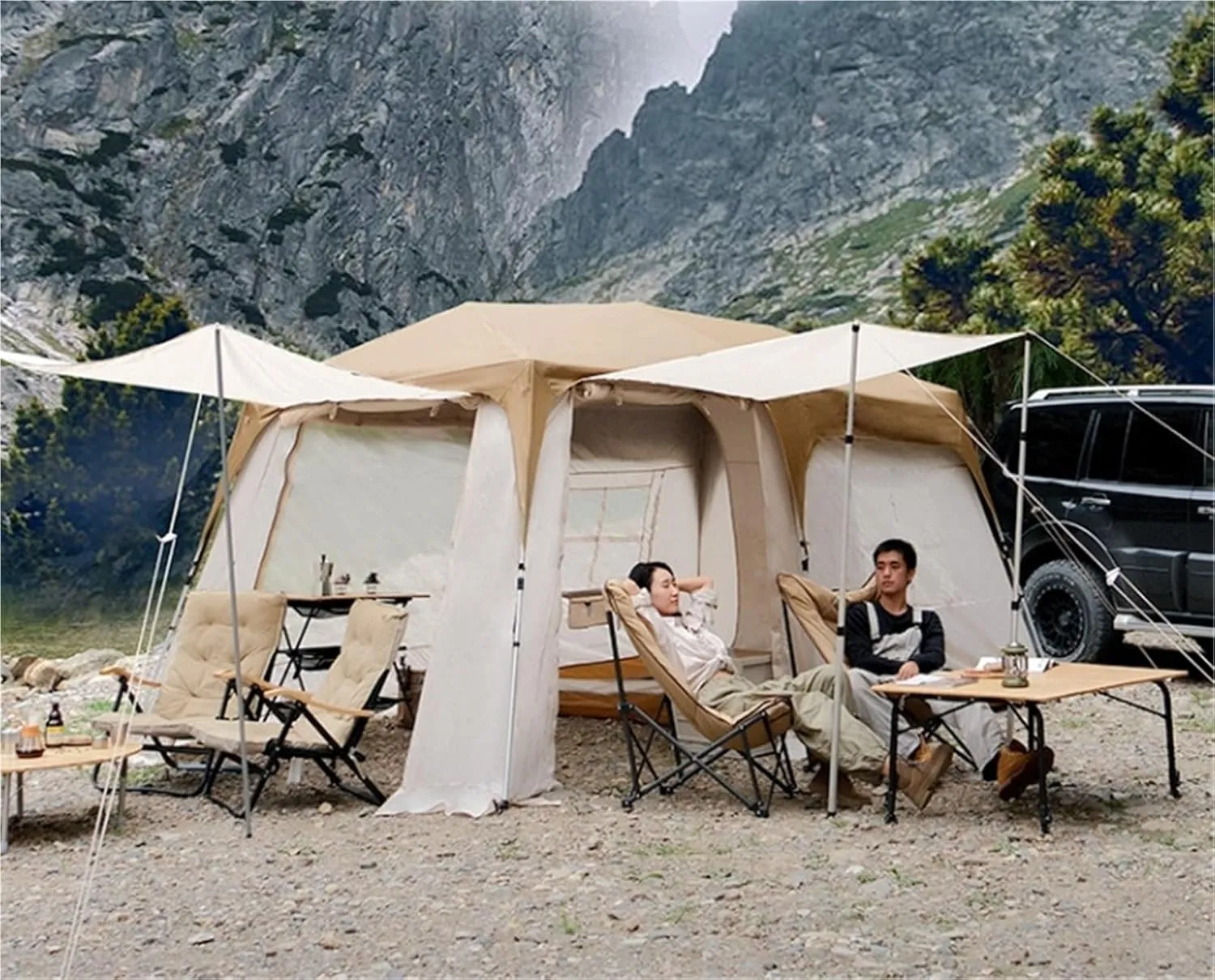 Quick-Open Tunnel Tent Outdoor Camping Overnight Equipment One Bedroom One Living Room Tent