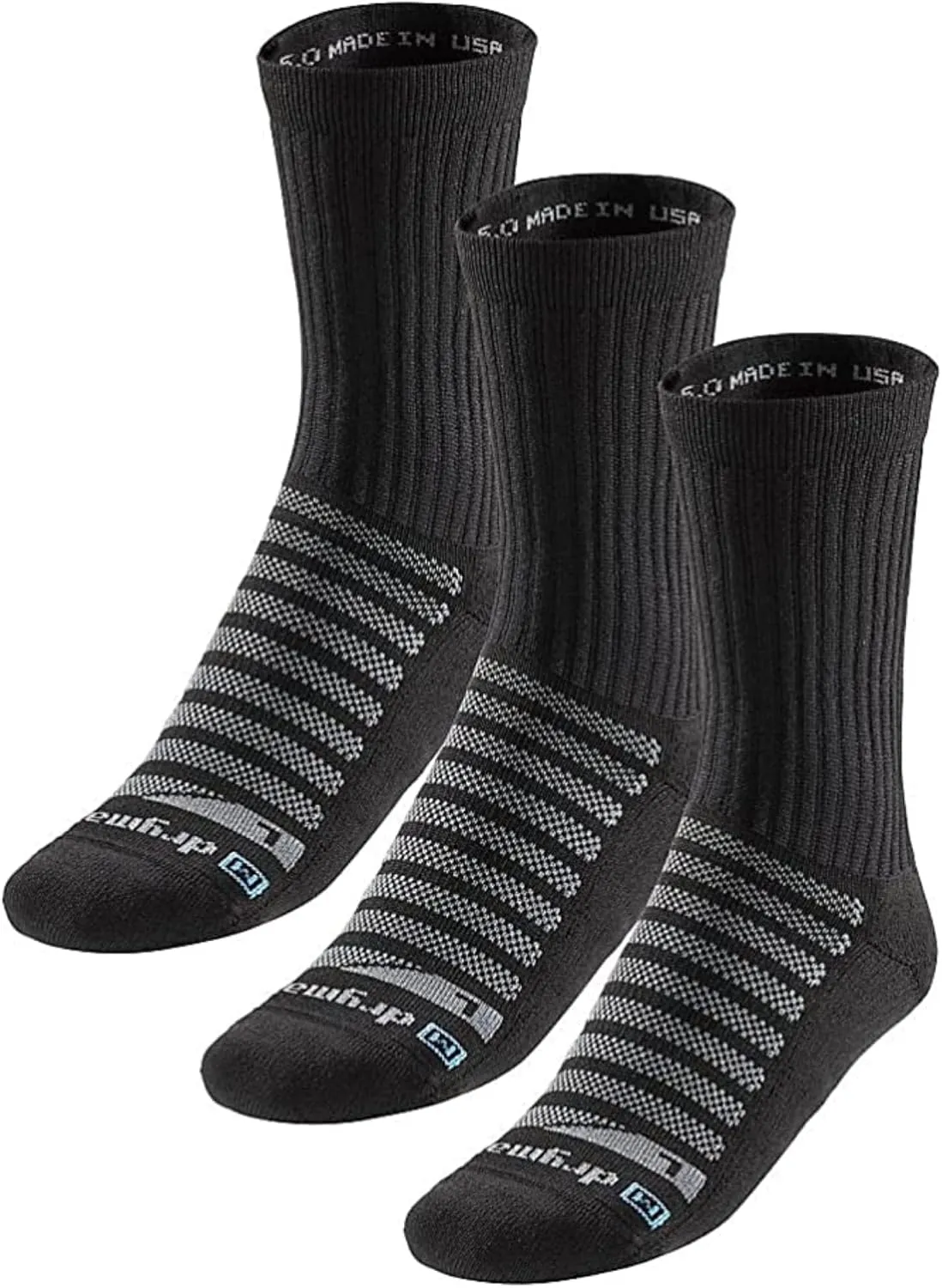 R-Gear Drymax Crew Running Socks For Men and Women, Light Cushion | Breathable, Moisture Control & Anti Blister | L, Black, 3 Pack