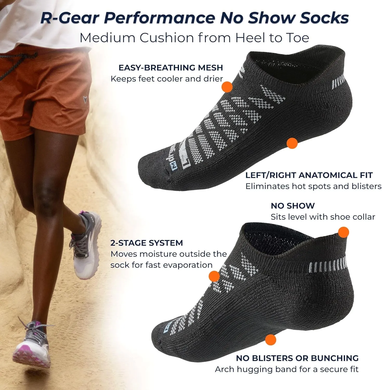 R-Gear Drymax No Show Running Socks For Men and Women | Breathable, Moisture Control & Anti Blister | 3 Pack