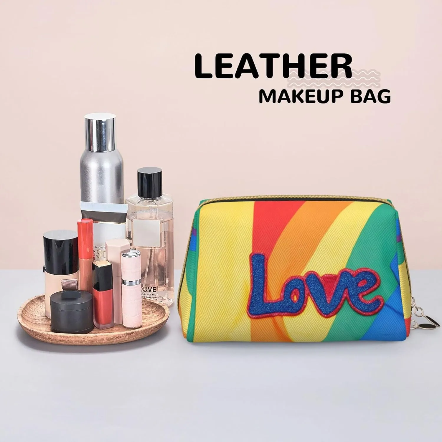 Rainbow Stripes Toiletry Pouch, Travel-Friendly Makeup Organizer For Makeup Brushes, Lipsticks