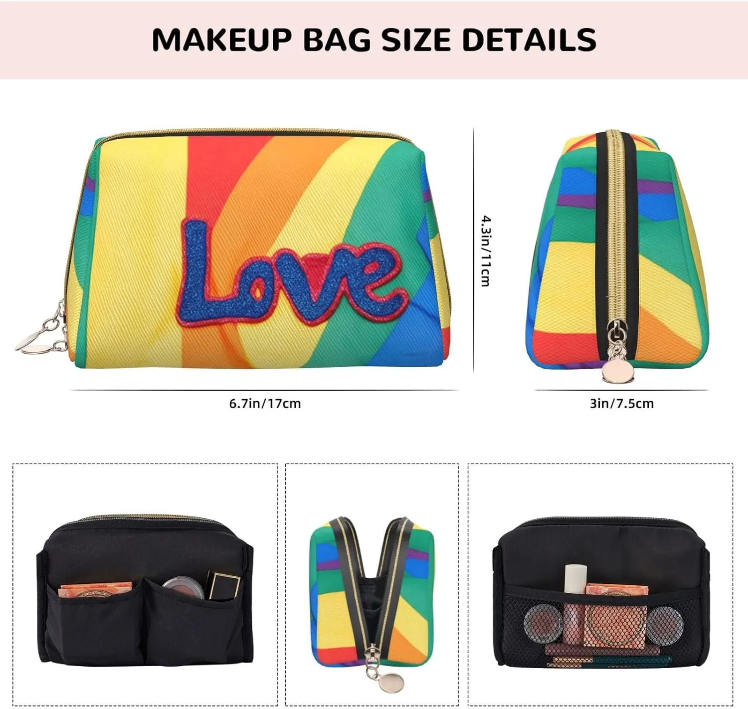 Rainbow Stripes Toiletry Pouch, Travel-Friendly Makeup Organizer For Makeup Brushes, Lipsticks