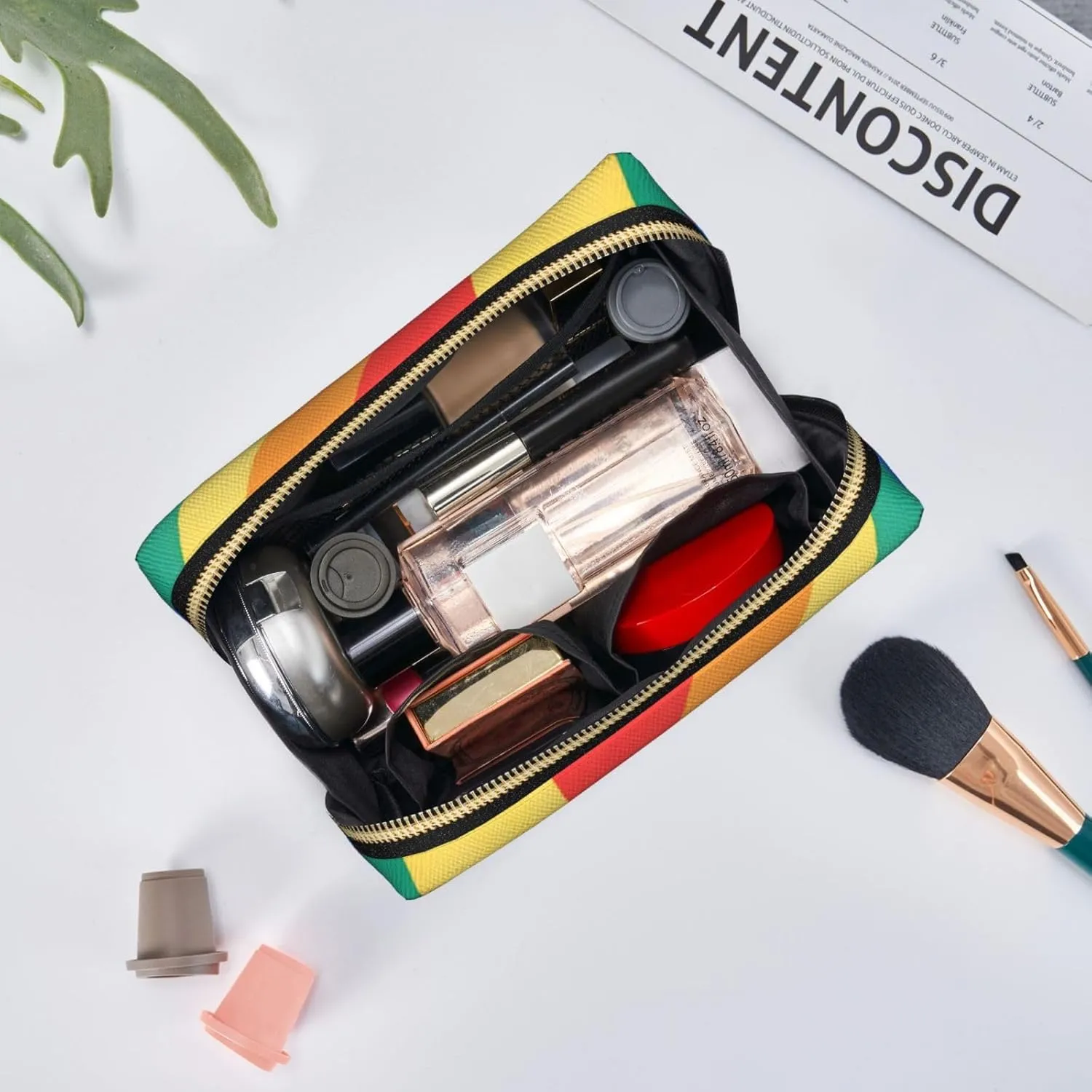 Rainbow Stripes Toiletry Pouch, Travel-Friendly Makeup Organizer For Makeup Brushes, Lipsticks