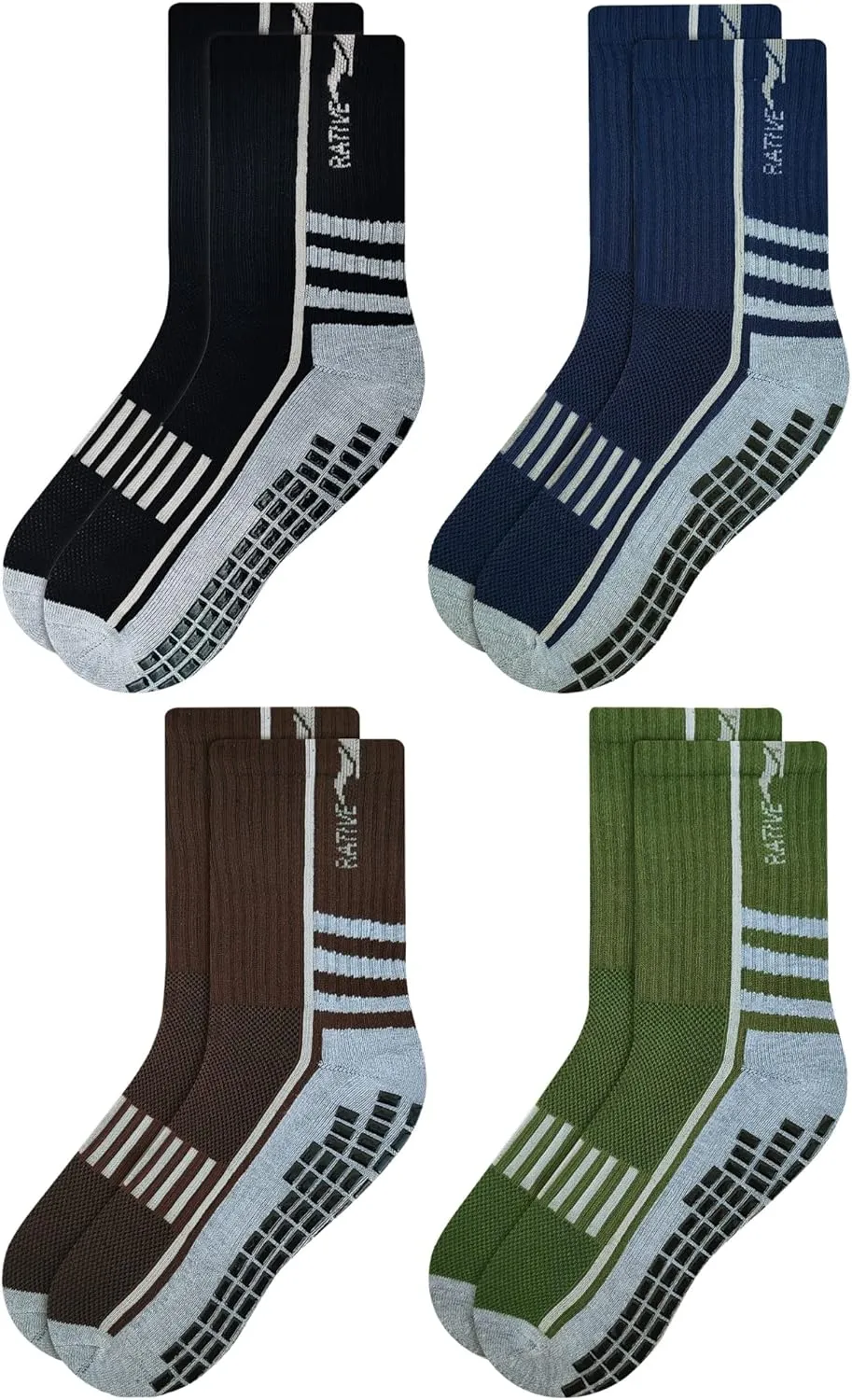 RATIVE Anti Slip Non Skid Ankle and Crew Socks with Grippers for Men Women