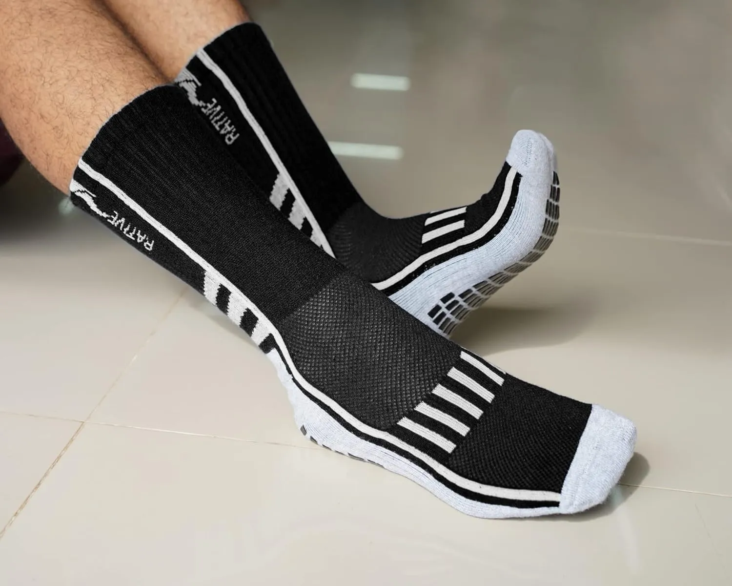 RATIVE Anti Slip Non Skid Ankle and Crew Socks with Grippers for Men Women