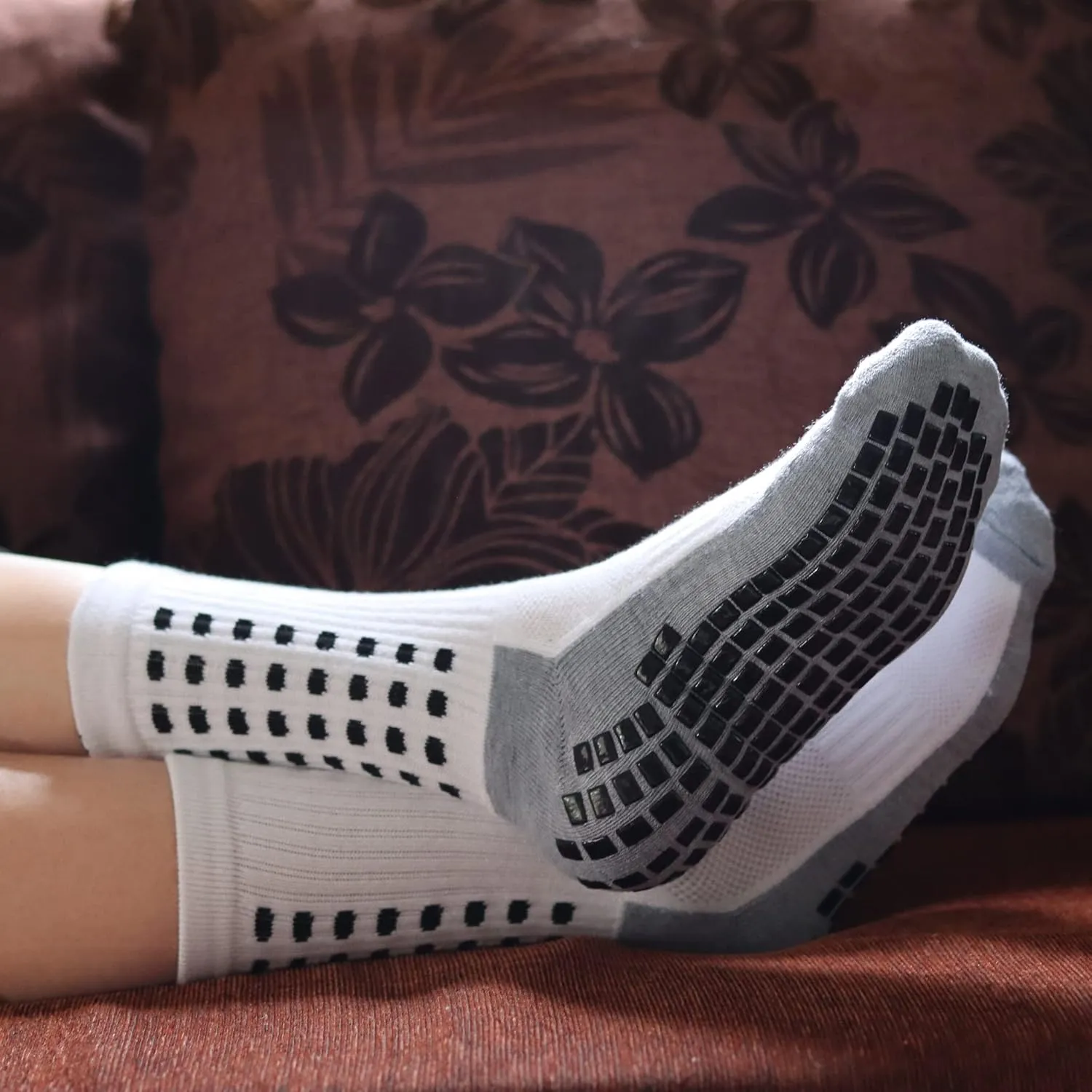RATIVE Anti Slip Non Skid Ankle and Crew Socks with Grippers for Men Women