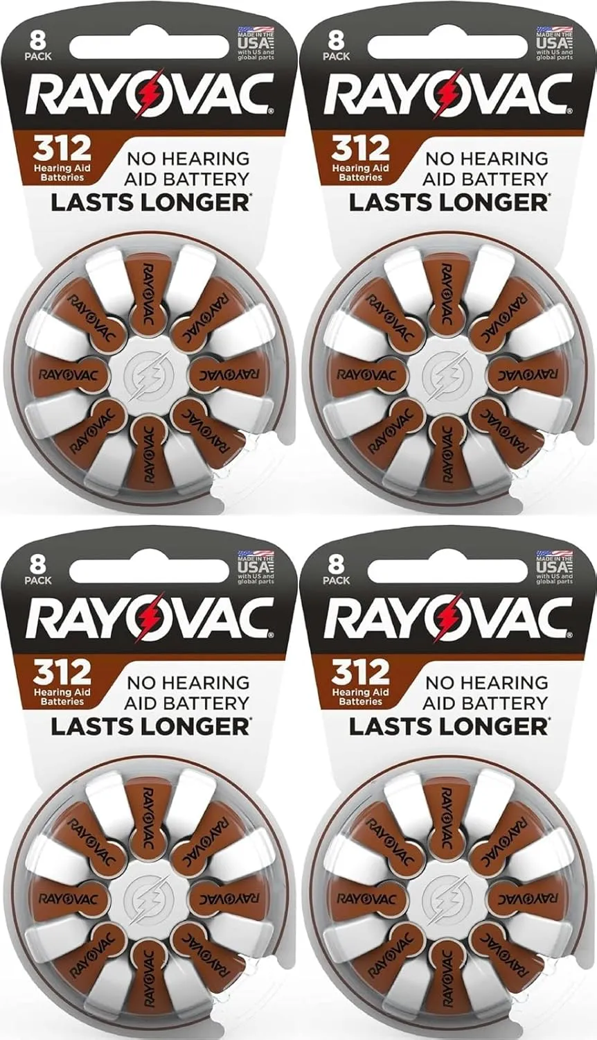 Rayovac Hearing Aid Batteries Size 312 for Advanced Hearing Aid Devices, 8 Count (Pack of 4)