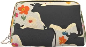 Red Flower Cows Cattle Toiletry Pouch, Travel-Friendly Makeup Organizer For Makeup Brushes, Lipsticks
