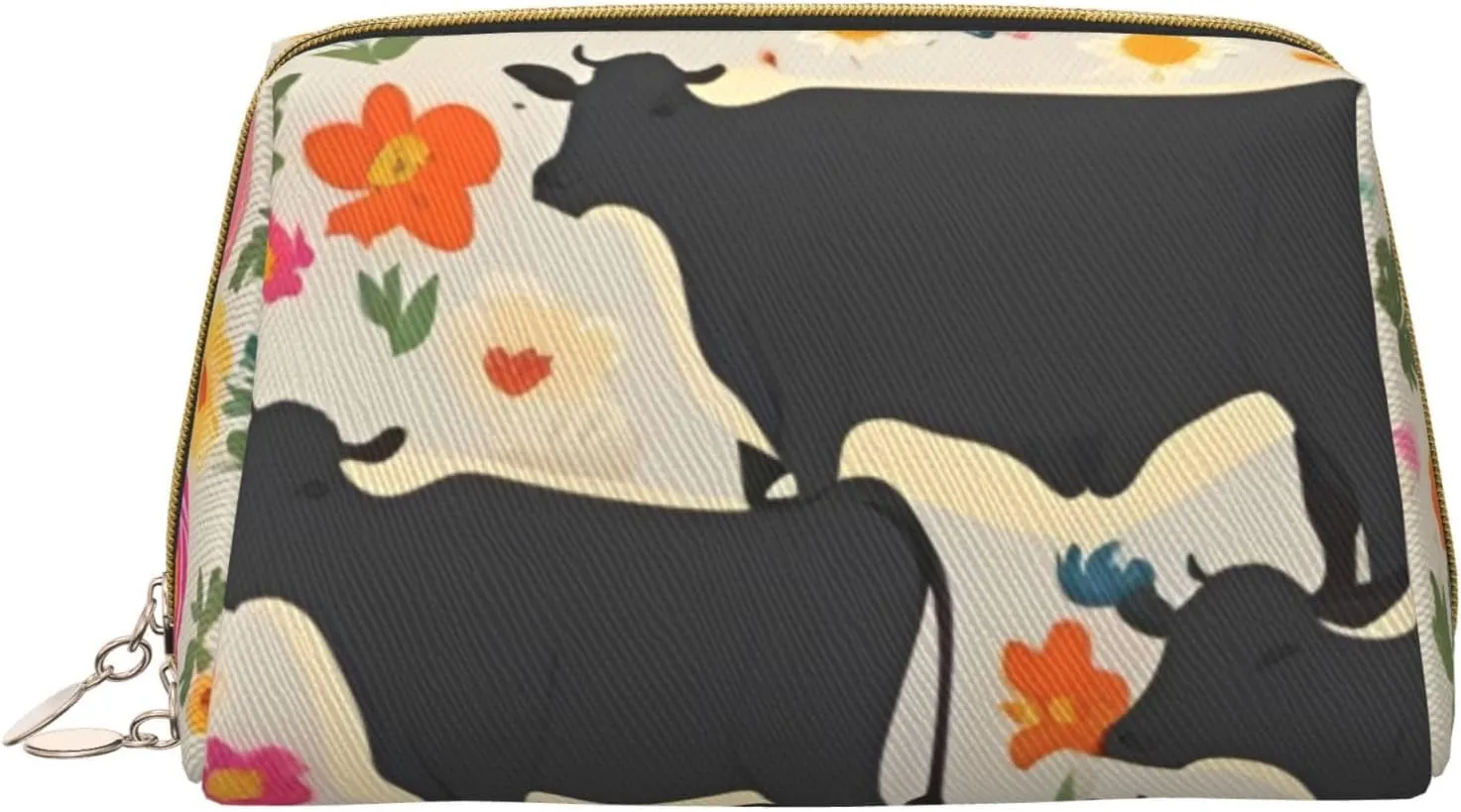 Red Flower Cows Cattle Toiletry Pouch, Travel-Friendly Makeup Organizer For Makeup Brushes, Lipsticks