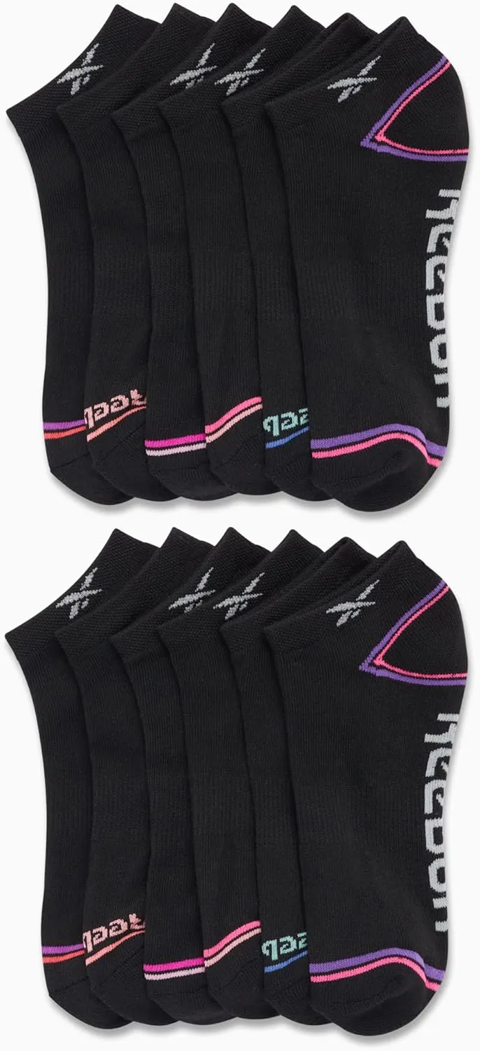 Reebok Girls' 12 Pack Performance Cushion Comfort No Show Socks - Breathable Active Socks for Girls (4-10) - Pink