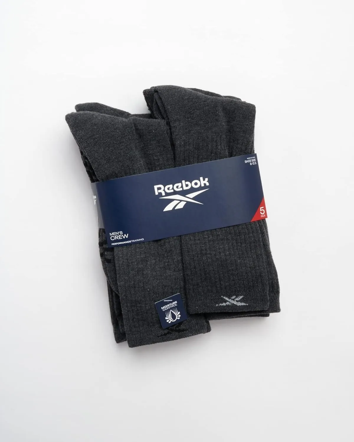 Reebok Men's Crew Socks - 5 Pack Stretch Performance Cushioned High Crew Socks - Arch Support Athletic Socks for Men (6-12.5)
