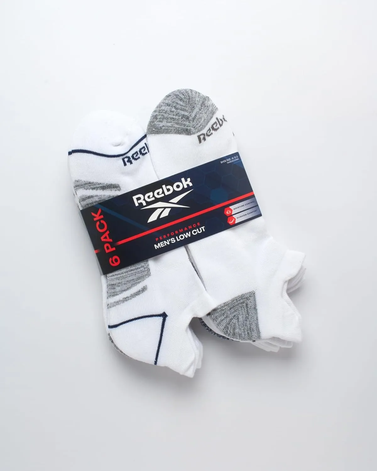 Reebok Men's Low Cut Tab Socks - 6 Pack Soft Comfort Anti-Blister Thick Ankle Athletic No Show (6-12.5)