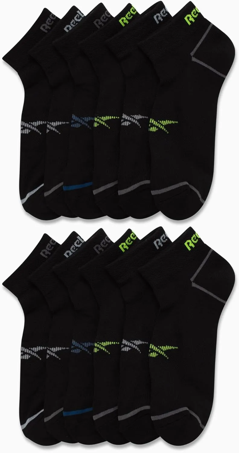 Reebok Men’s Quarter Socks - 12 Pack Soft Performance Quarter Socks for Men - Breathable Men's Athletic Socks (Size: 6-12.5)
