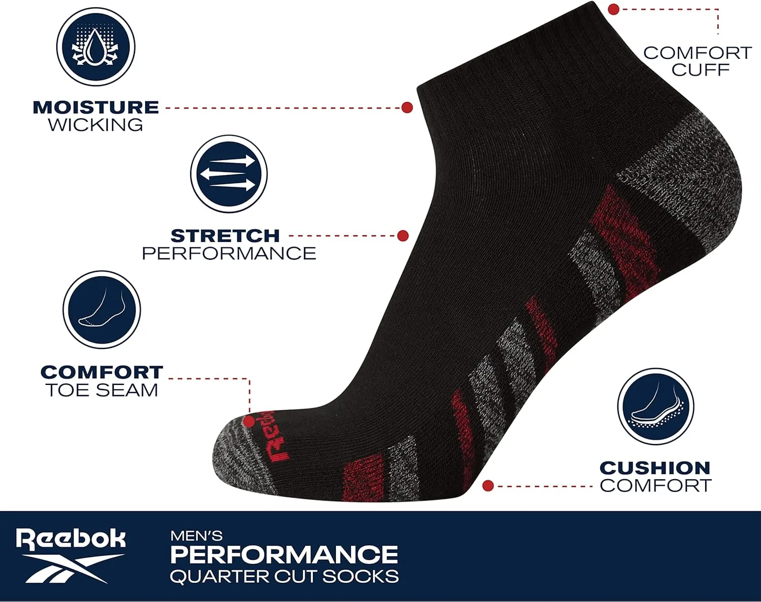 Reebok Men’s Quarter Socks - 12 Pack Soft Performance Quarter Socks for Men - Breathable Men's Athletic Socks (Size: 6-12.5)