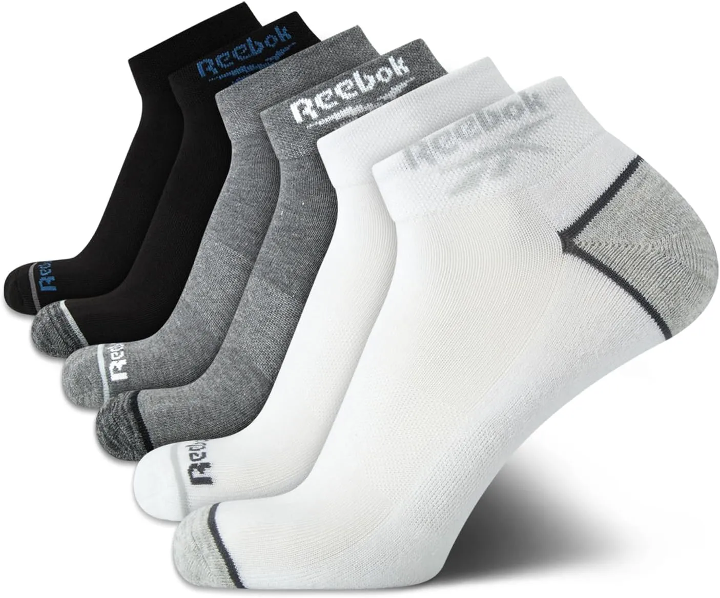 Reebok Men’s Quarter Socks – 6 Pack Cushion Quarter Cut Ankle Socks for Men - Breathable Men's Athletic Socks (Size: 6-12.5)