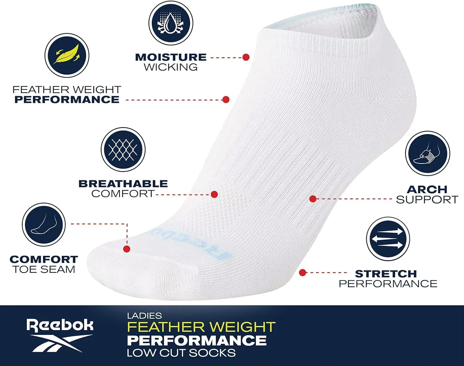 Reebok Women's Athletic Socks - Performance Low Cut Socks (6 Pack)