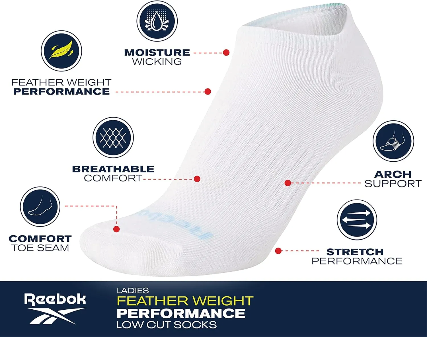 Reebok Women's Athletic Socks - Performance Low Cut Socks (6 Pack)