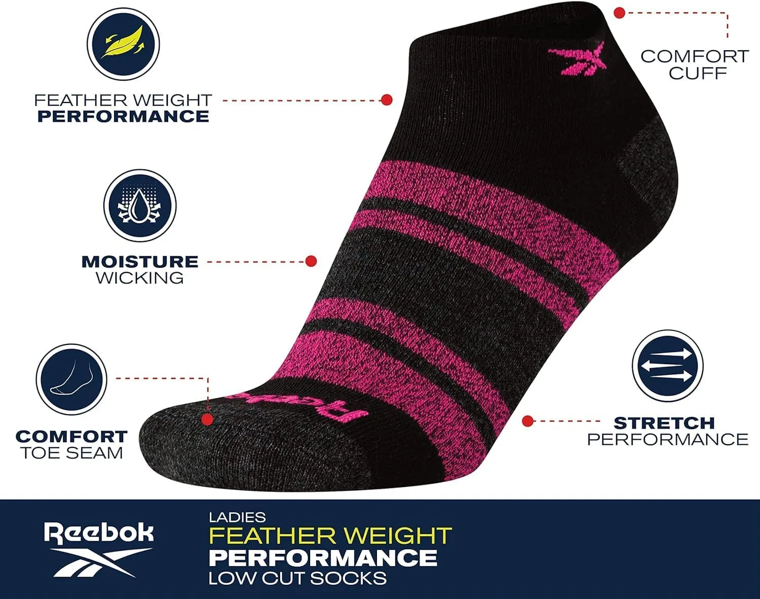 Reebok Women's Athletic Socks - Performance Low Cut Socks (6 Pack)