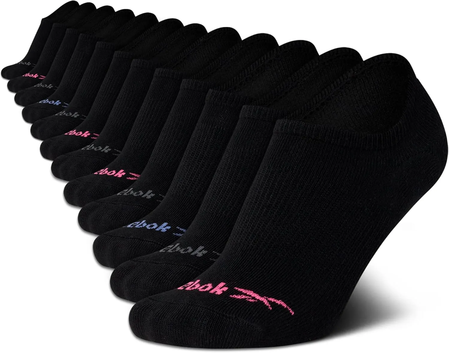Reebok Women's No Show Performance Liner Socks with Heel Grip (12 Pack), Size 4-10, Black