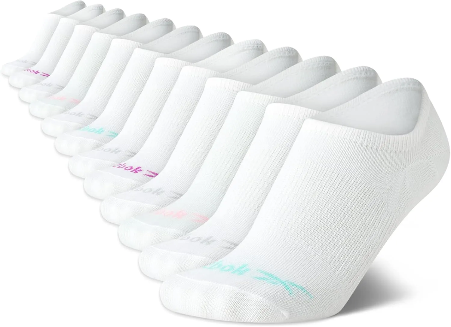 Reebok Women's No Show Performance Liner Socks with Heel Grip (12 Pack), Size 4-10, White
