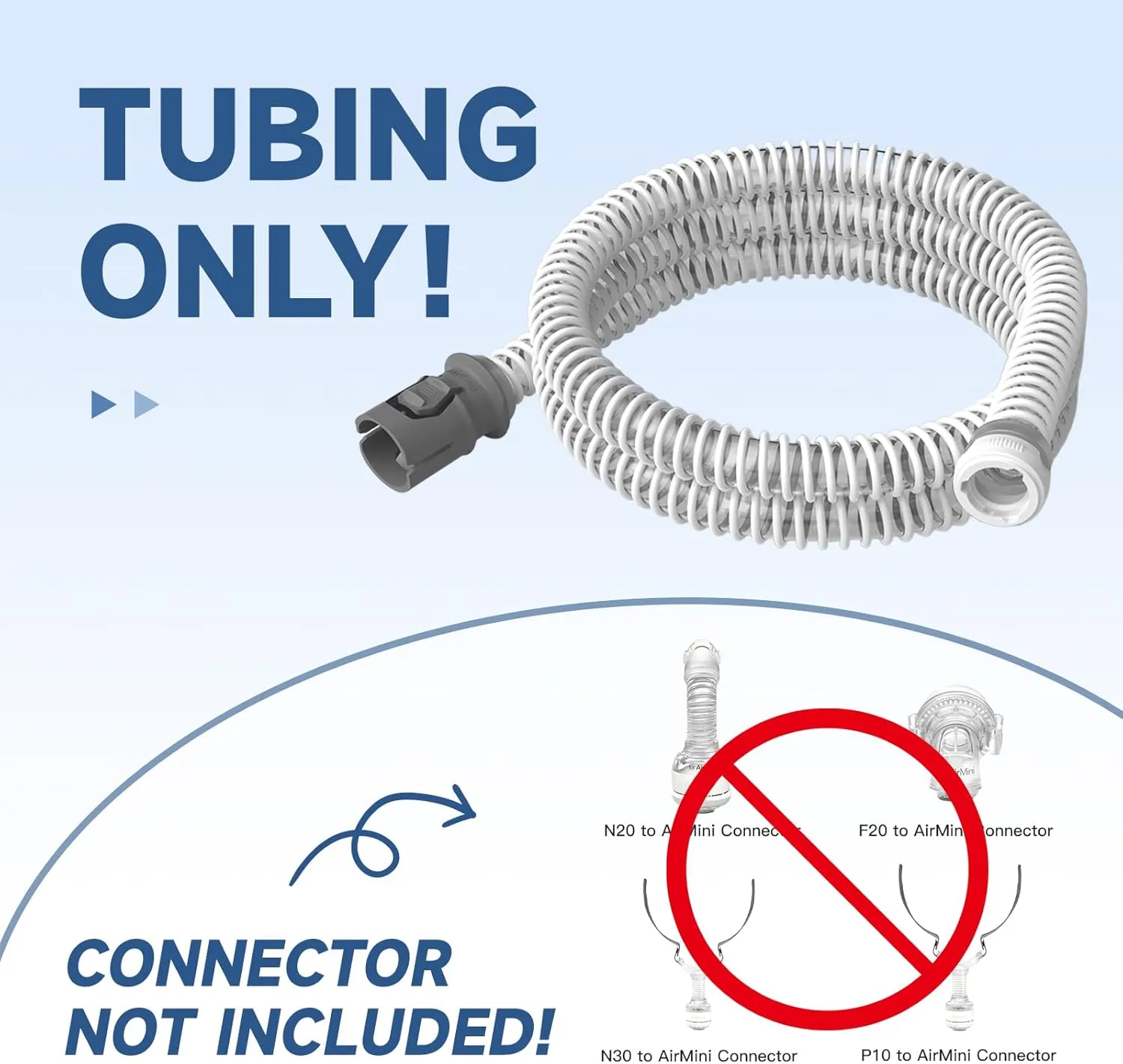 Replacement Tubing for ResMed AirMini Hose Tube, FSA/HSA Eligible, Compatible with ResMed Airmini CPAP Machine & F20/N20/P10/N30 Connector, as Flexible as OEM, Airmini Supplies for CPAP Accessories